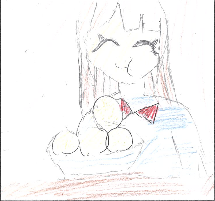 お餅を食べている女の子のイラスト