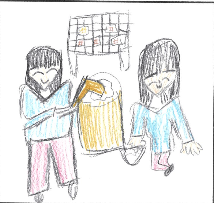 女の子が2人でお餅つきをしているイラスト