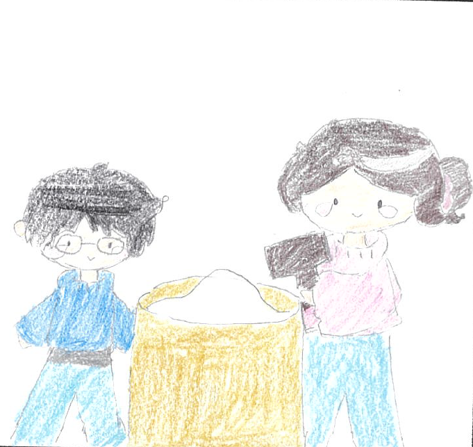 もちつきをする姉弟のイラスト