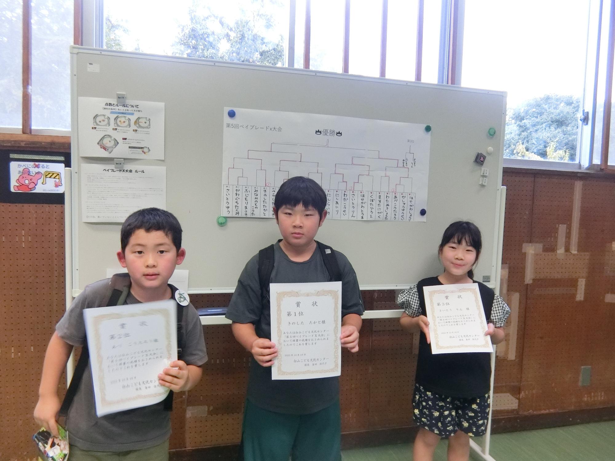 ベイブレード大会1位、2位、3位の集合写真
