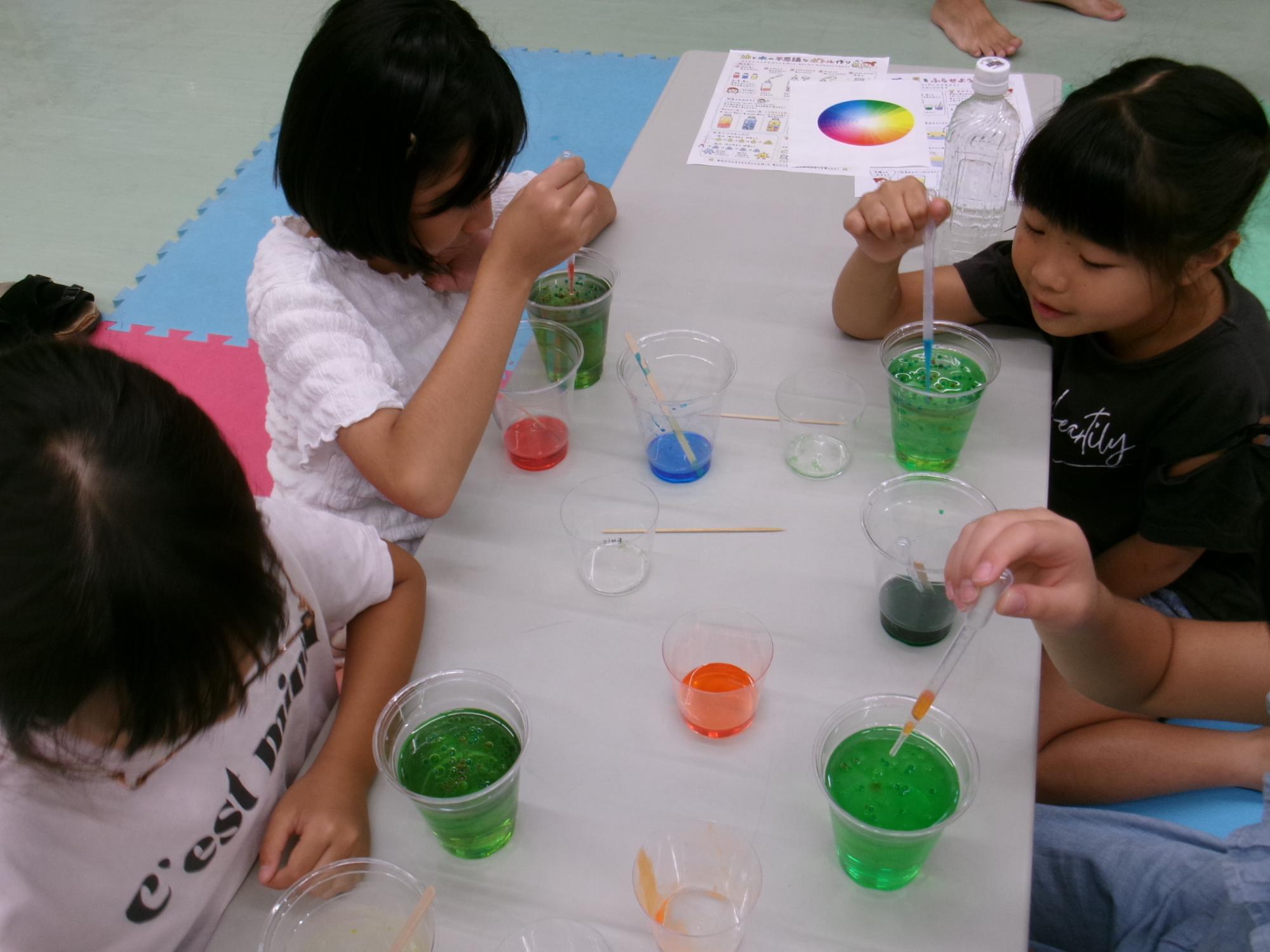 実験に取り組む小学生児童の様子の写真