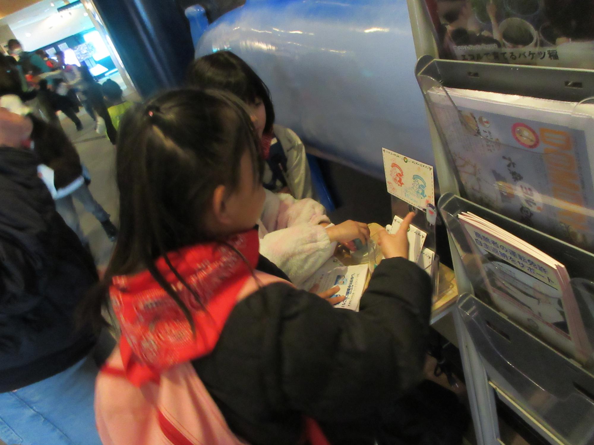 水族館内を鑑賞する児童