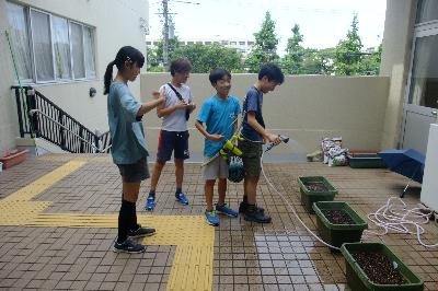 「こども運営会議」植物に水を与えている写真