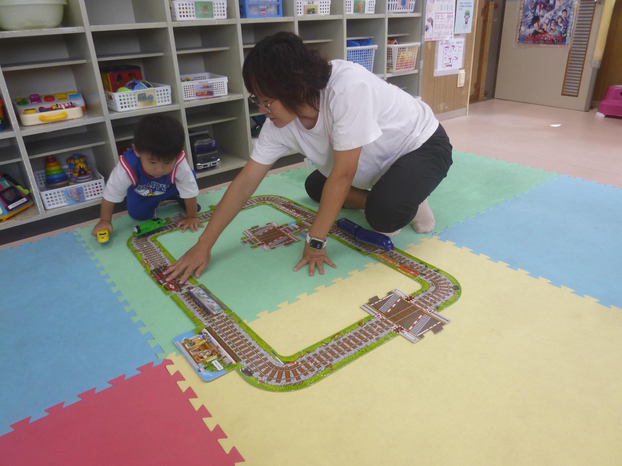 親子でレール作り