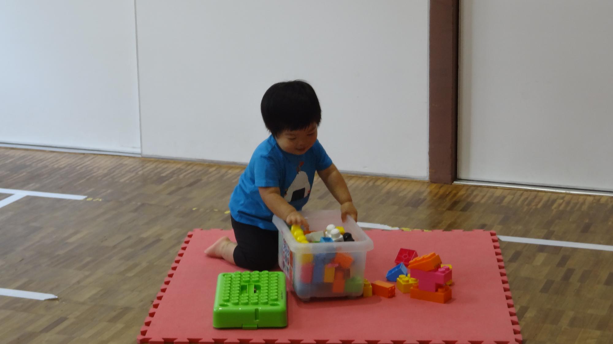 子どもがブロックを組み立てる様子