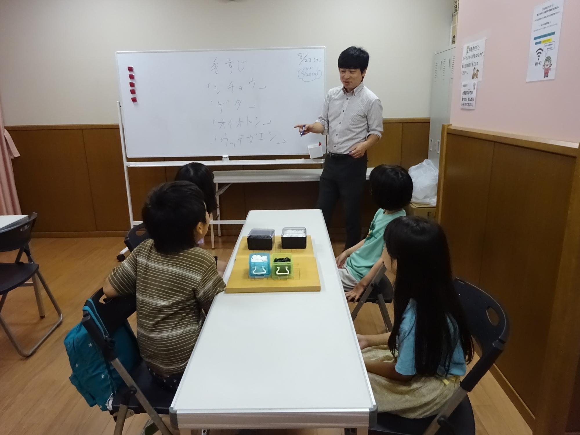 囲碁入門クラスの講義を聞いている子どもたちの写真
