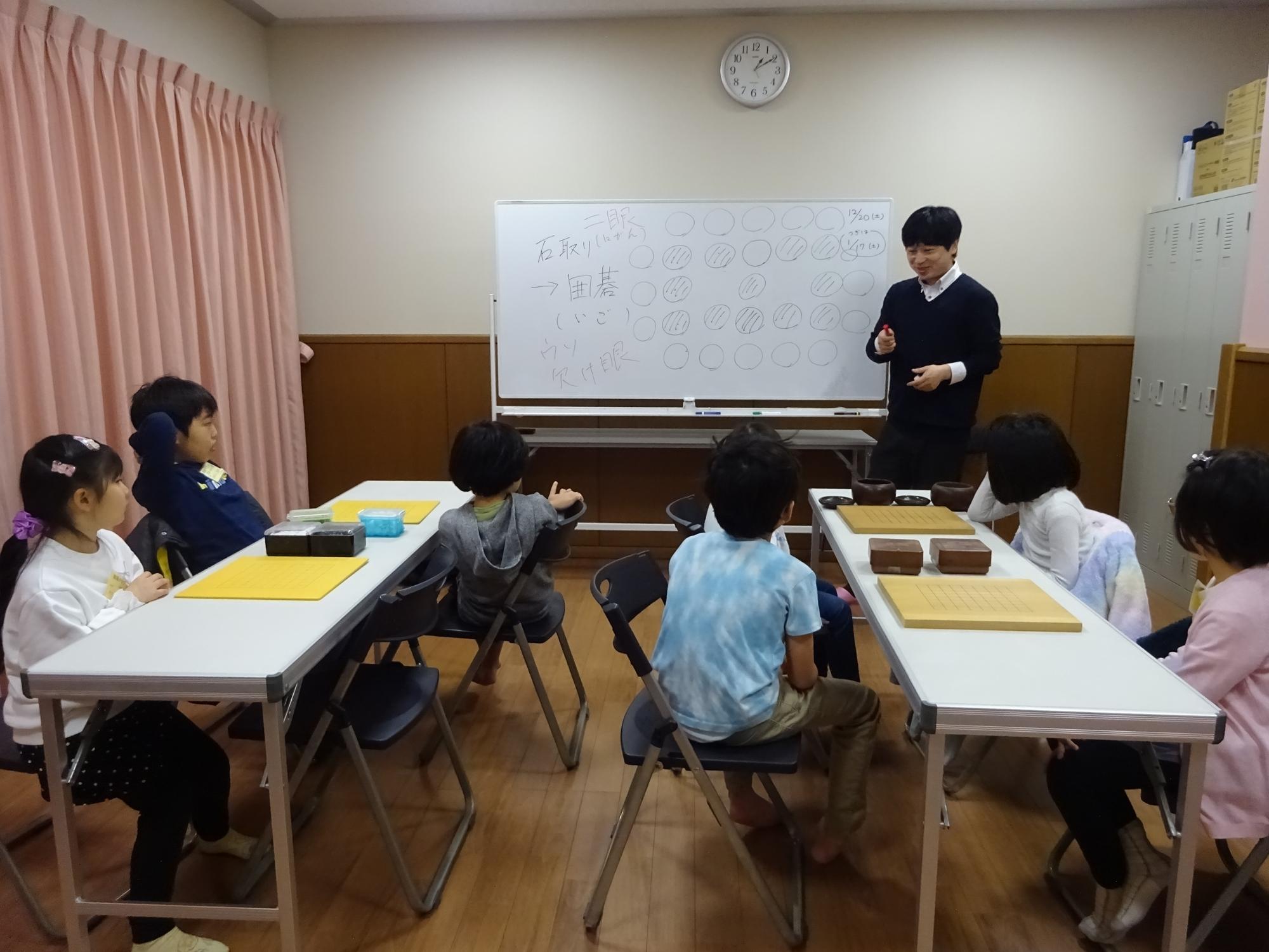 講師の説明を真剣に聞いている参加児童たちの写真