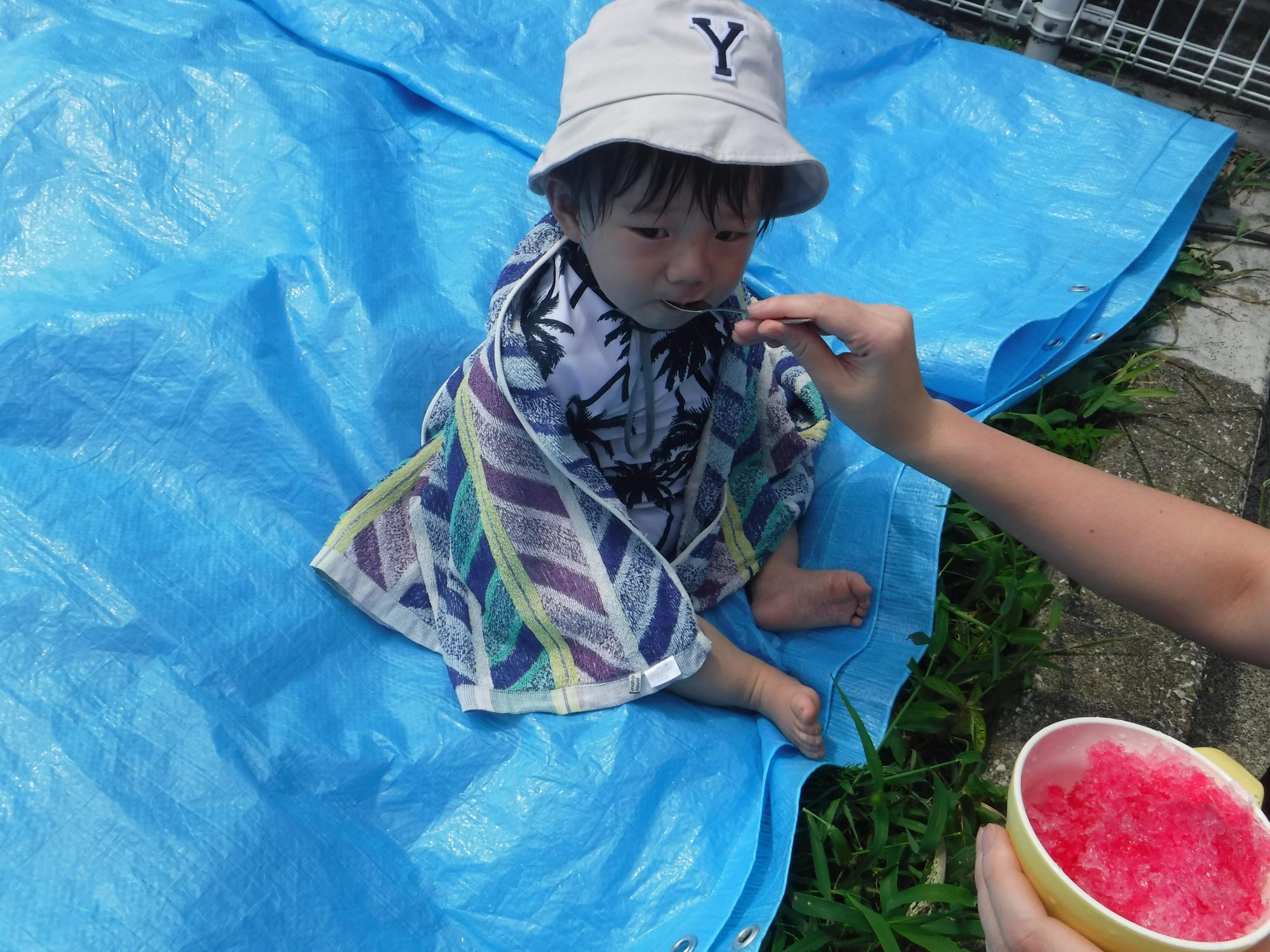 かき氷を食べている写真