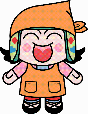 エプロンと三角巾をつけたこぶんたのイラスト