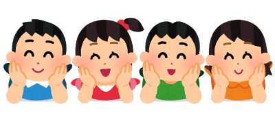 子どもたちが肘をついて並んでいるイラスト