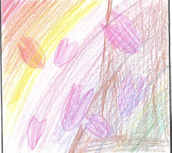 虹色に描かれた桜のイラスト