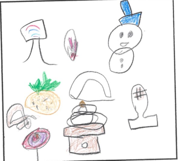 お餅や凧などお正月にちなんだ物がたくさん描かれているイラスト