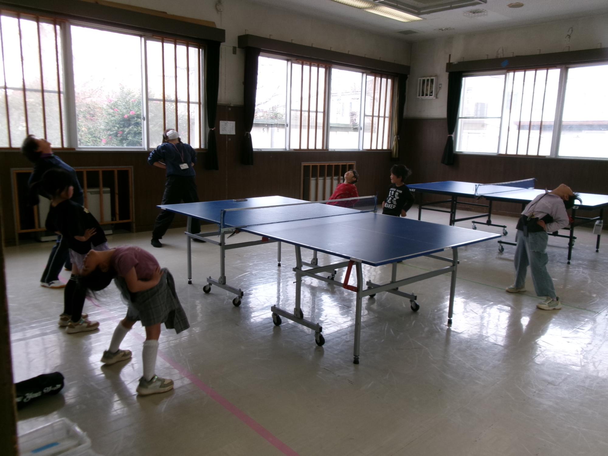 準備運動をしている参加者の様子の写真