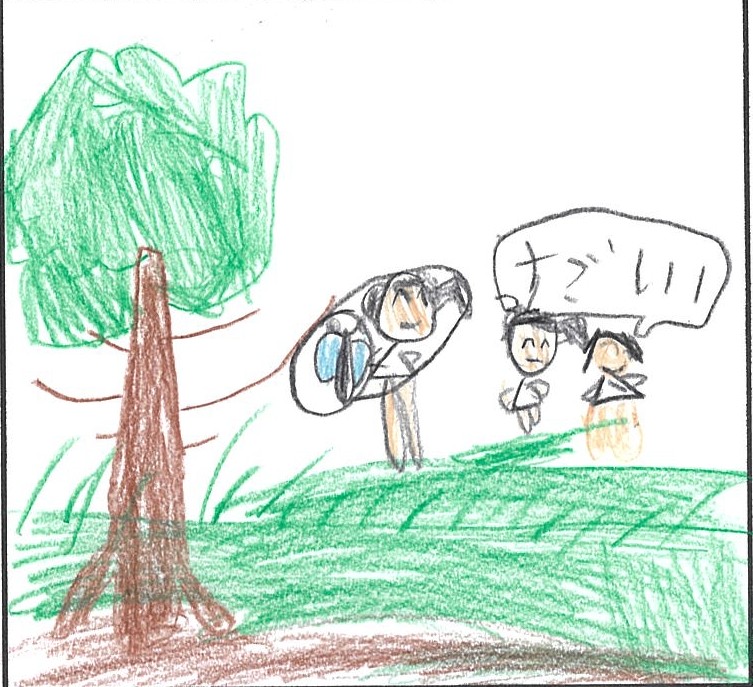 3人の女の子が虫取りをしているイラスト