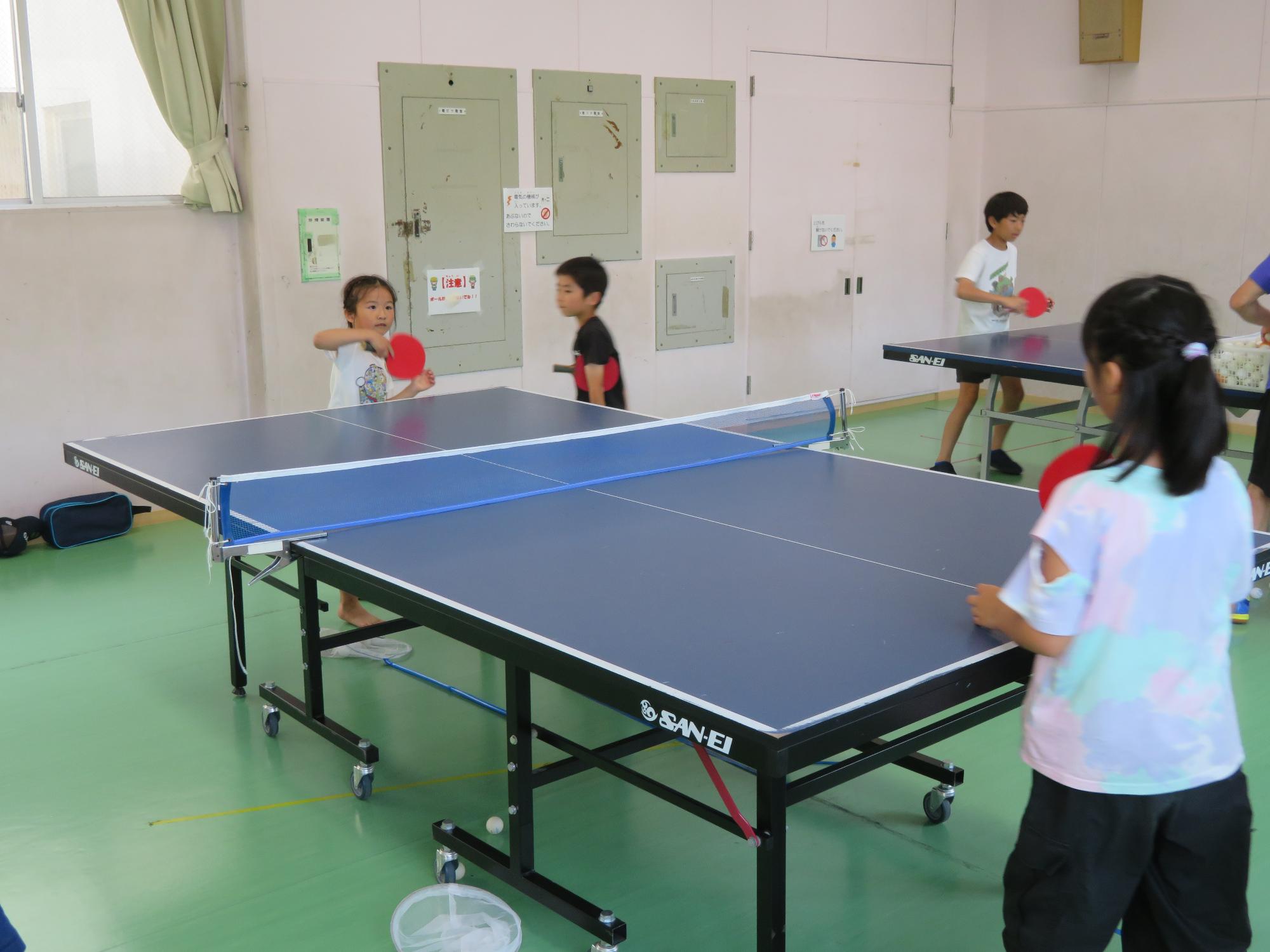 卓球クラブに所属している小学生児童が練習をしている様子の写真